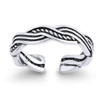 Braid Toe Ring Band Adjustable 925 Sterling Silver (4mm)